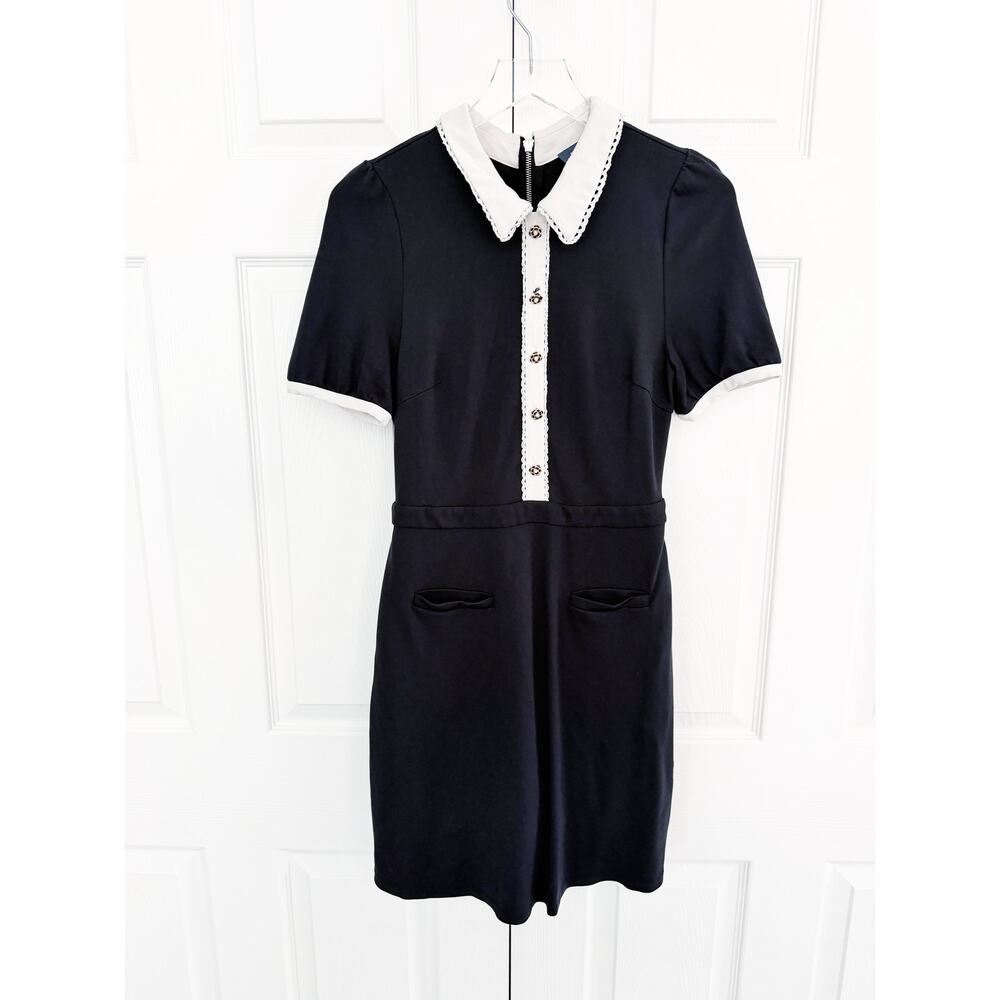 ModCloth Scholastic Classic Collared Mini Dress Black White Academia Preppy Chic - Picture 2 of 9